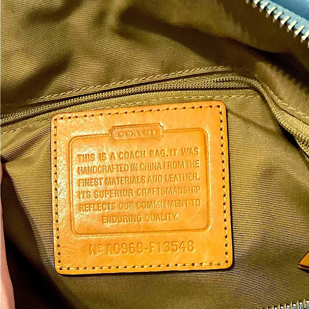 Coach Shoulder Bag, Brown/Blue, Zip Closure - Picture 5 of 6